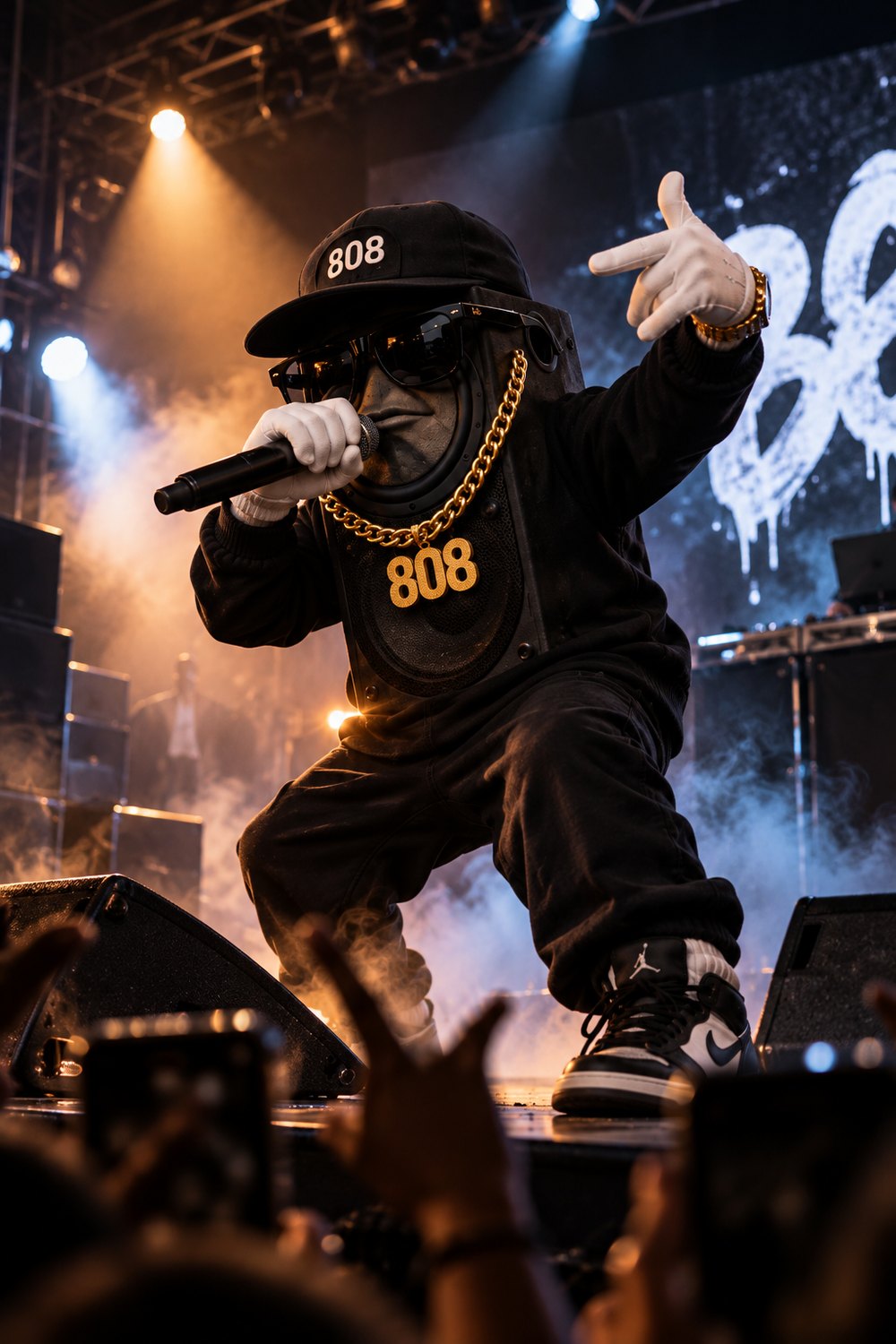 808 sentado, confiante, em estúdio da JAMV Records